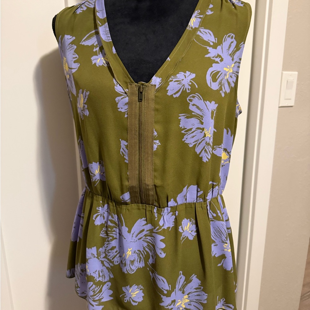 CAbi Floral Sleeveless Top - Olive and Lavender